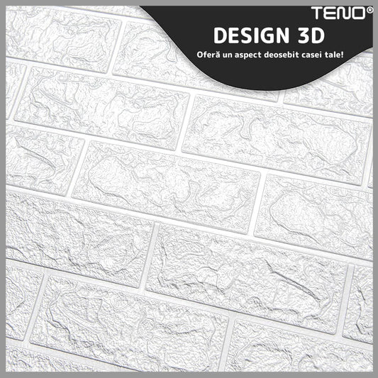 Tapet Caramida 3D autoadeziv, waterproof, 70x77 cm, alb