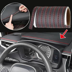 Banda decorativa pentru interiorul vehiculului, lungime 2m, din piele ecologica, culoare Neagra + cusatura Rosie-0