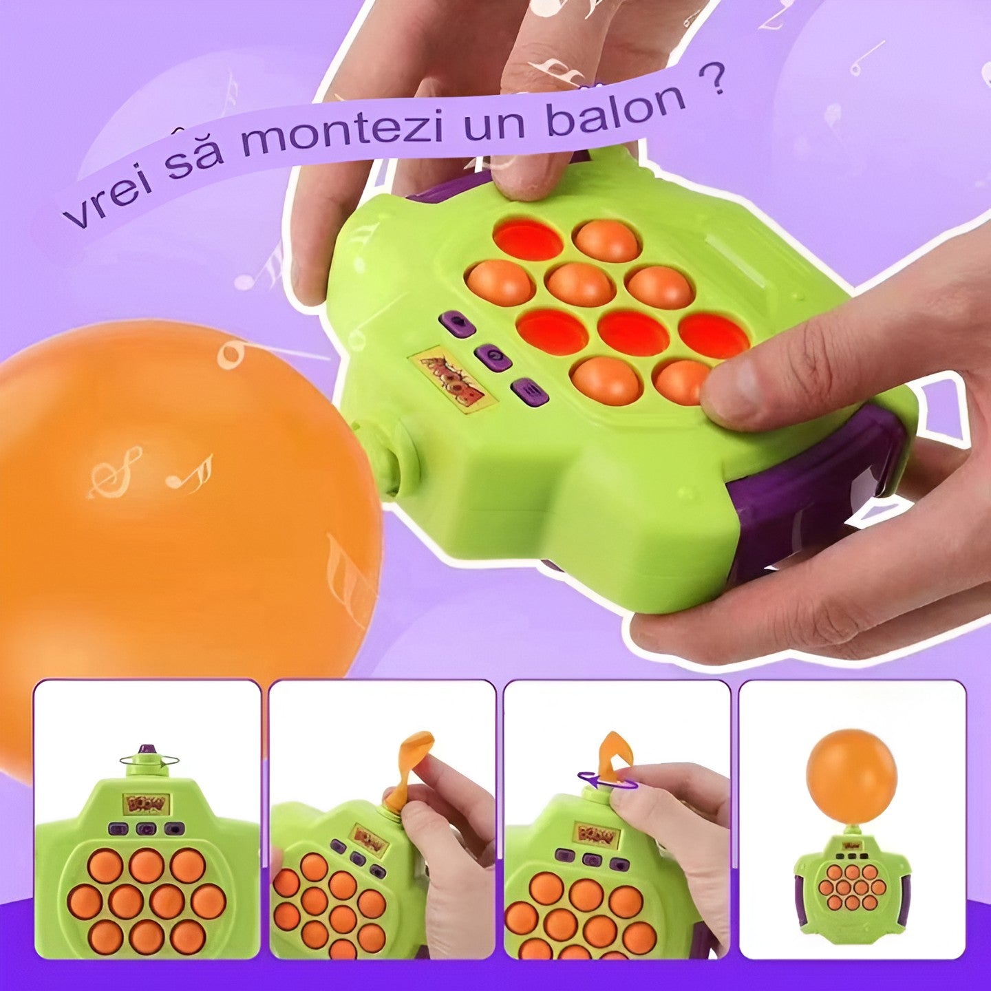 Joc Pop-It Antistres, Flippy, Electronic, 50 de Baloane, Muzica, 2 Moduri de Joc, Nivel Maxim 200, 14.5x13.5x5.7cm, Verde-5