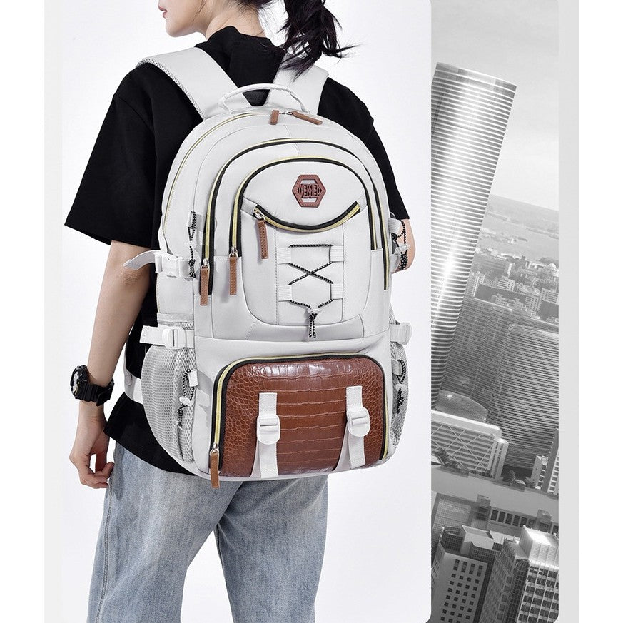 Rucsac Multifunctional pentru Calatorie, Flippy, pentru Alpinism, Voiaj, Drumetii, din Panza Oxford, 34x16x52 cm, Alb-3
