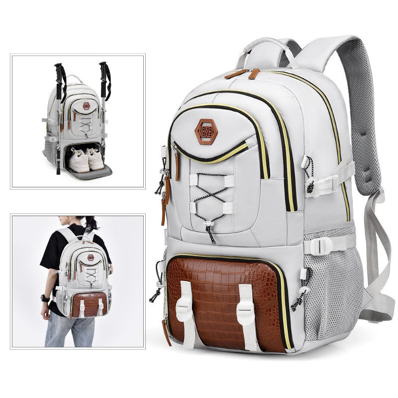 Rucsac Multifunctional pentru Calatorie, Flippy, pentru Alpinism, Voiaj, Drumetii, din Panza Oxford, 34x16x52 cm, Alb-9