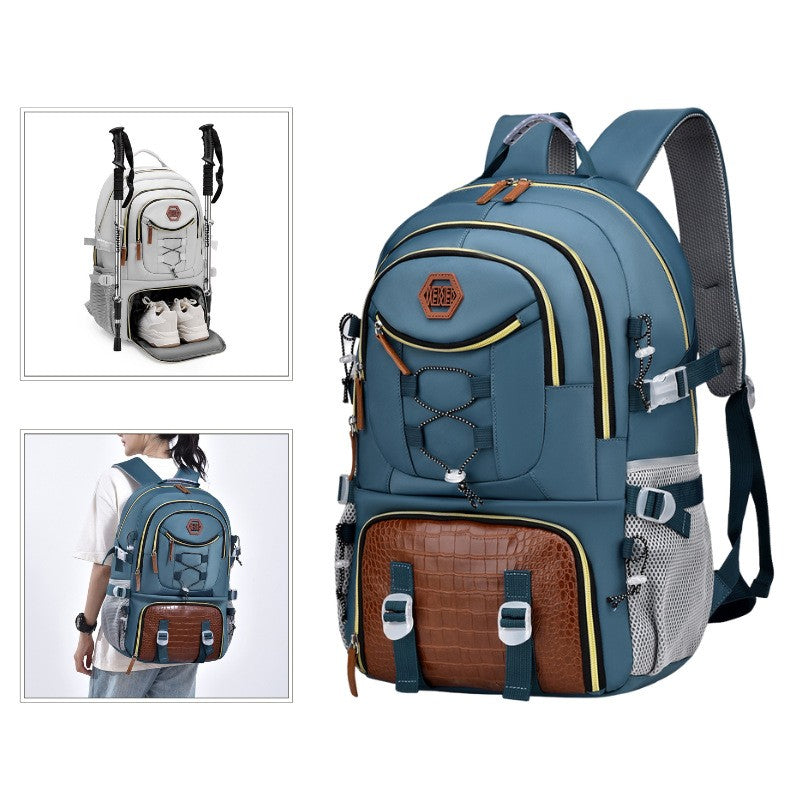 Rucsac Multifunctional pentru Calatorie, Flippy, pentru Alpinism, Voiaj, Drumetii, din Panza Oxford, 34x16x52 cm, Albastru Marin-4