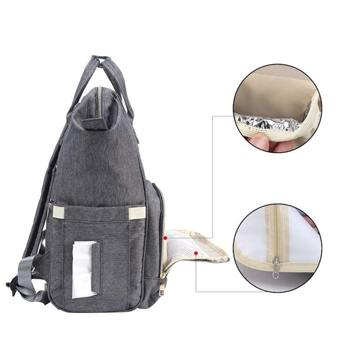 Rucsac Multifunctional pentru Mamici, Flippy, din Panza Oxford, Compartimentare Multipla, Impermeabil, 43 x 18 x 26 cm, Gri Inchis-3