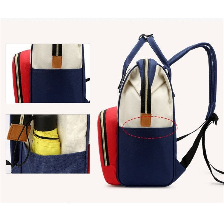 Rucsac Multifunctional pentru Mamici, Flippy, din Panza Oxford, Compartimentare Multipla, Impermeabil, 43 x 18 x 26 cm, Alb/Rosu/Albastru-3