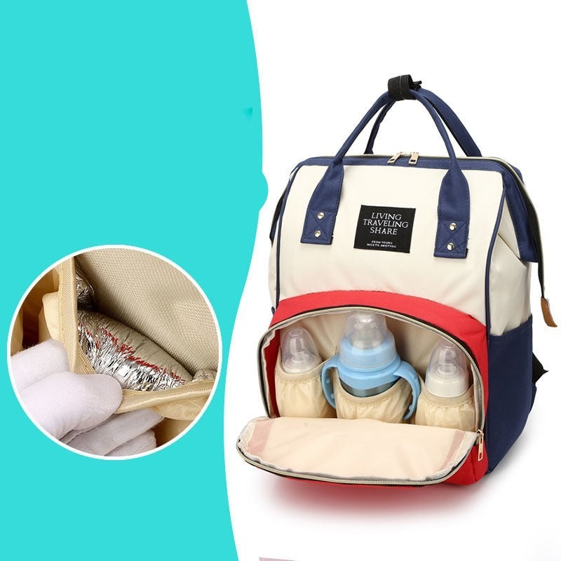 Rucsac Multifunctional pentru Mamici, Flippy, din Panza Oxford, Compartimentare Multipla, Impermeabil, 43 x 18 x 26 cm, Alb/Rosu/Albastru-5