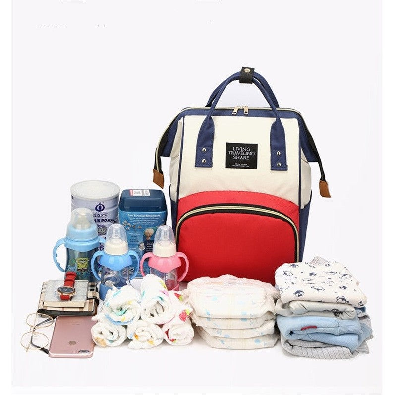 Rucsac Multifunctional pentru Mamici, Flippy, din Panza Oxford, Compartimentare Multipla, Impermeabil, 43 x 18 x 26 cm, Alb/Rosu/Albastru-6