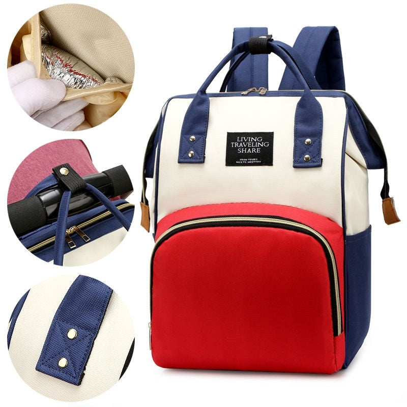 Rucsac Multifunctional pentru Mamici, Flippy, din Panza Oxford, Compartimentare Multipla, Impermeabil, 43 x 18 x 26 cm, Alb/Rosu/Albastru-7