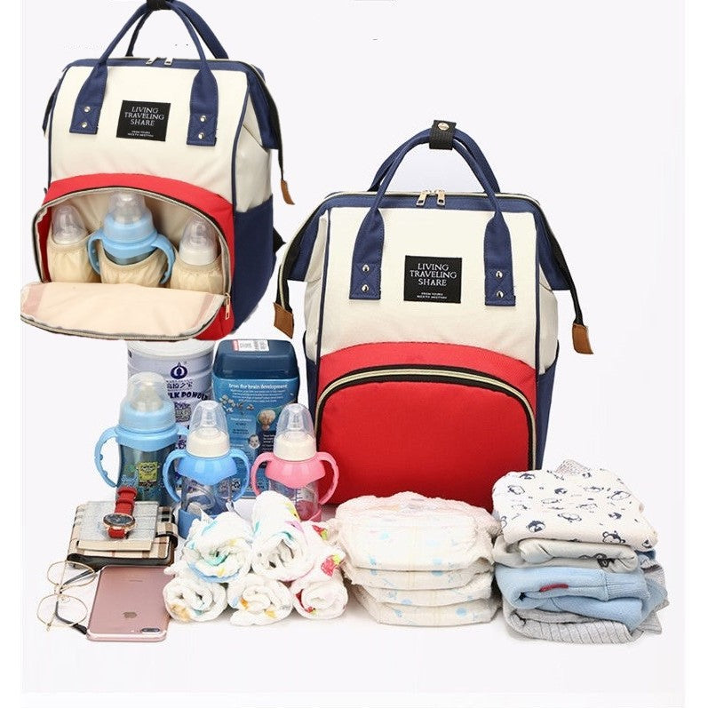 Rucsac Multifunctional pentru Mamici, Flippy, din Panza Oxford, Compartimentare Multipla, Impermeabil, 43 x 18 x 26 cm, Alb/Rosu/Albastru-8