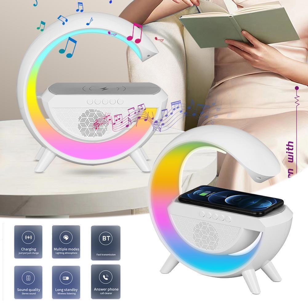 Lampa smart LED cu difuzor Bluetooth, control tactil si incarcare wireless