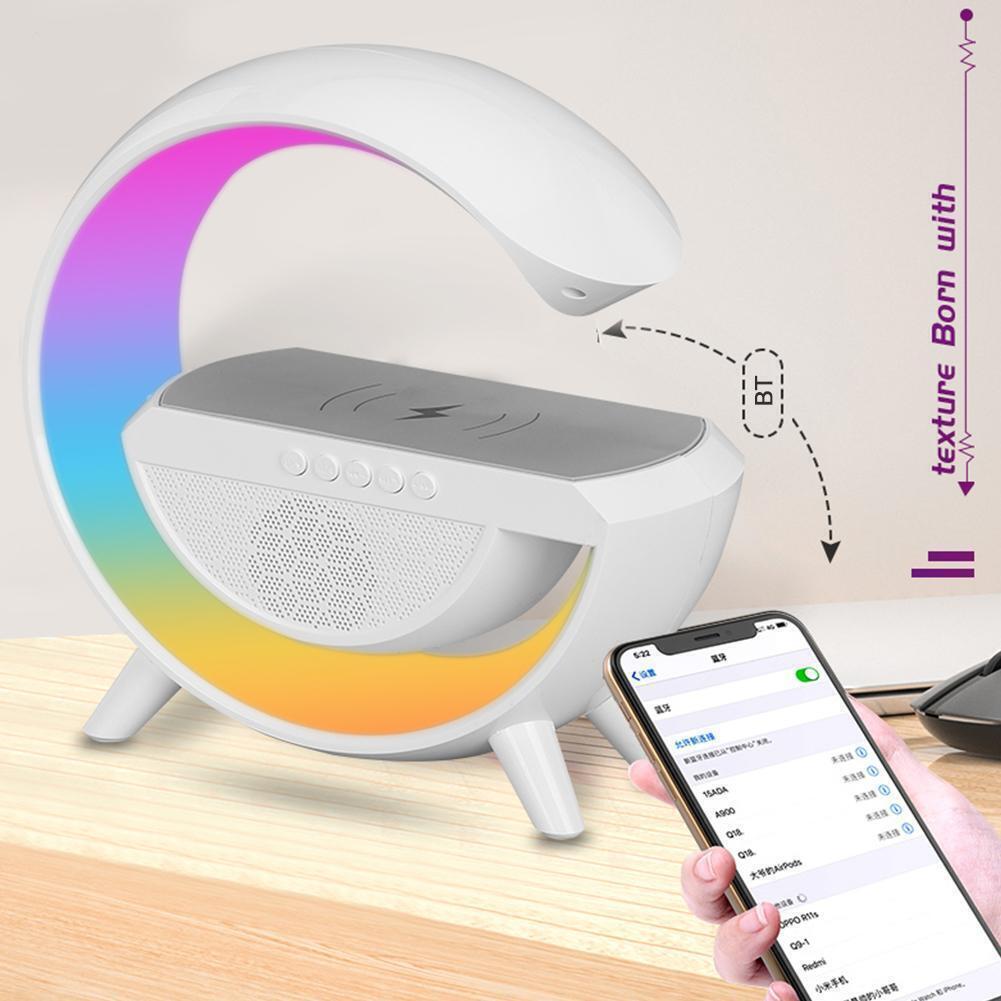 Lampa smart LED cu difuzor Bluetooth, control tactil si incarcare wireless