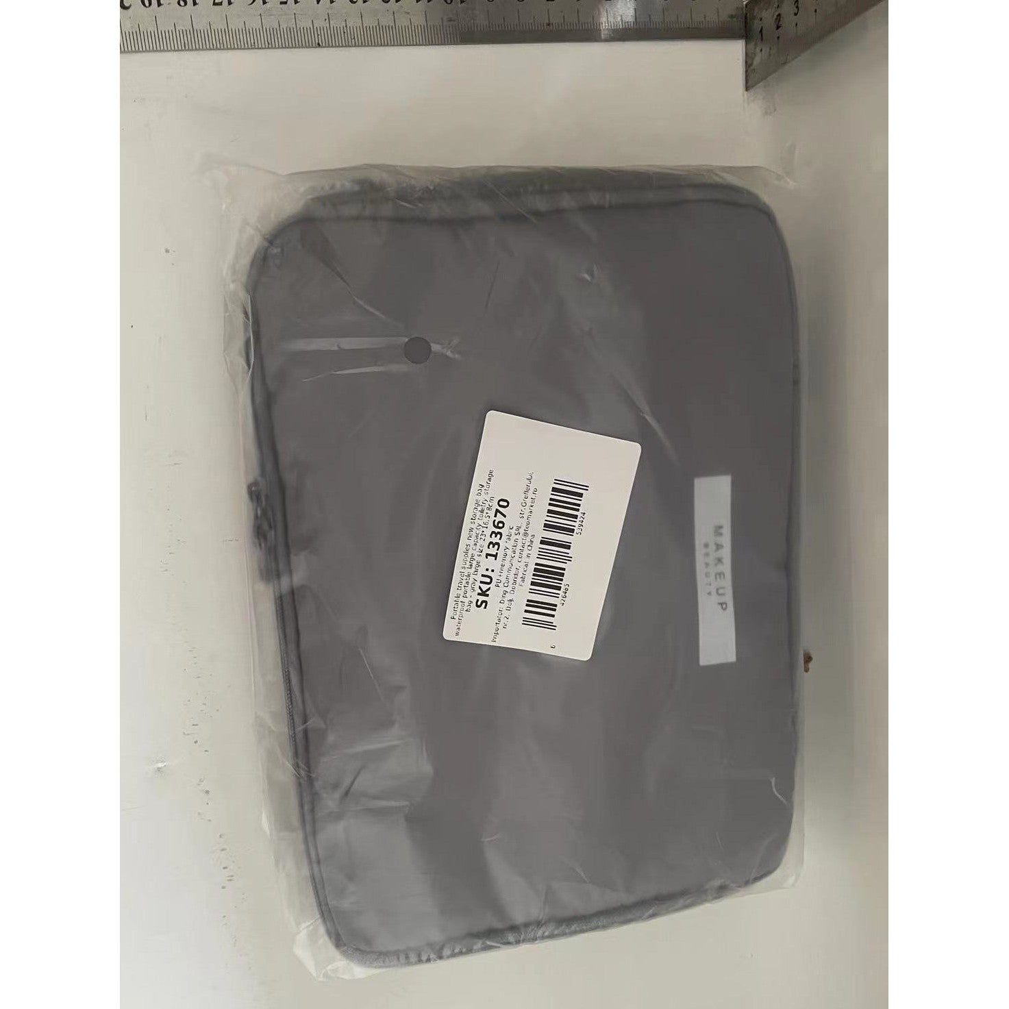 Geanta de Calatorie, Flippy, pentru Cosmetice si Articole de Toaleta, Material Impermeabil, 2 in 1, Portfard Interior Detasabil, 23 x 16 x 8 cm, Gri-3