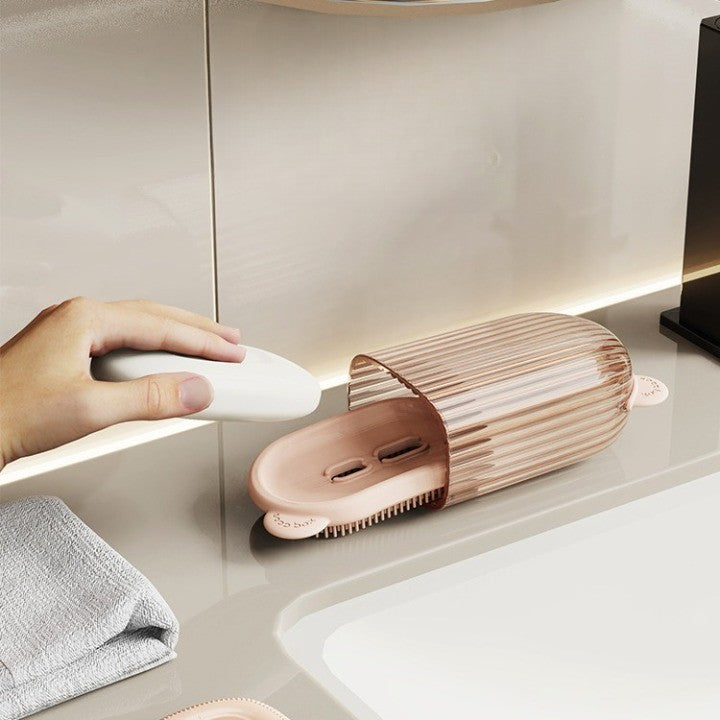 Sapuniera de Calatorie, Flippy, Suport pentru Sapun cu Scurgere a Apei, Recipient cu Capac Depozitare, Savoniera pentru Baie, 12.6x6.1x8.4cm, Roz-8