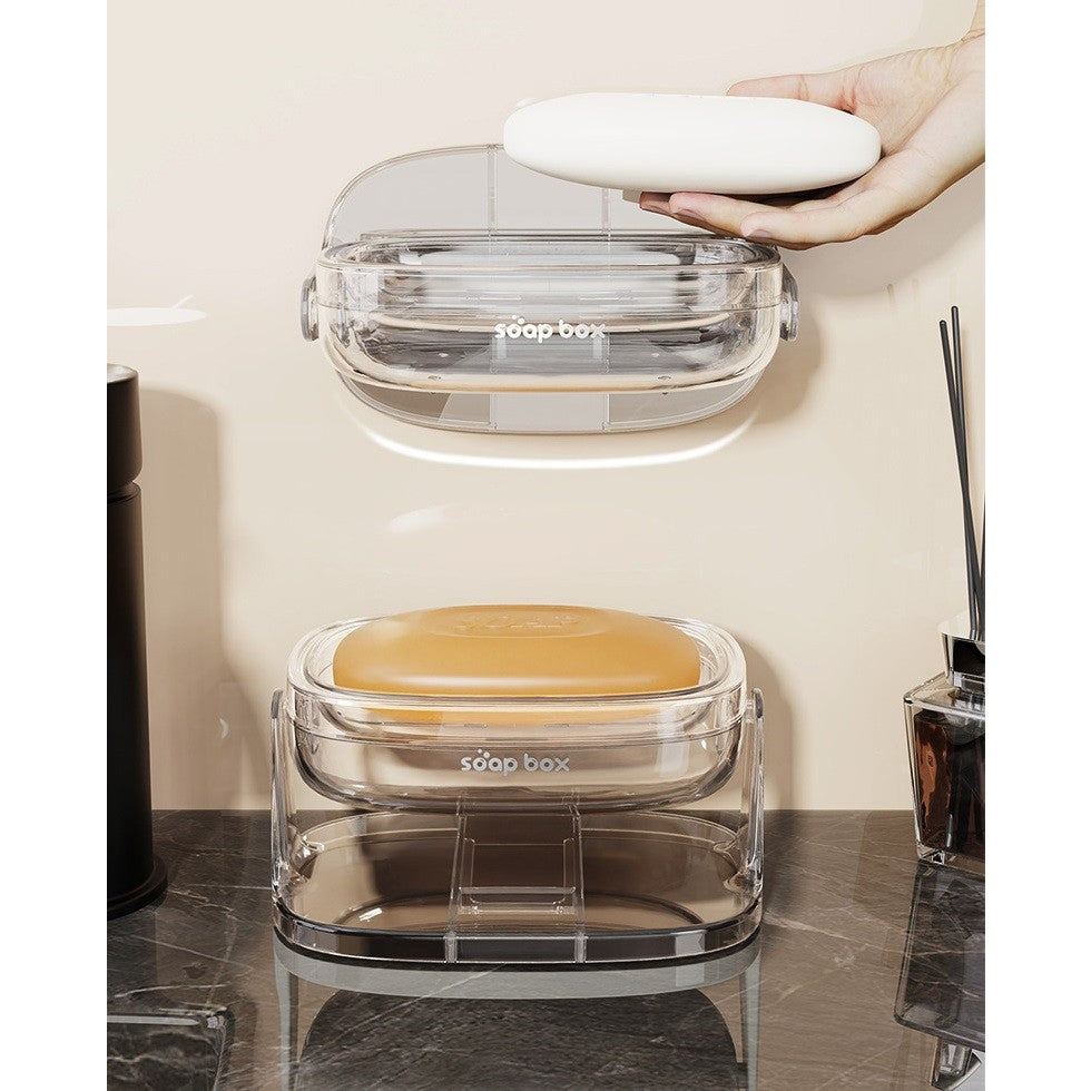 Savoniera cu Suport 2 in 1, Flippy, Pentru Perete sau Blat, PET, Scurgere Optima, Alb-4