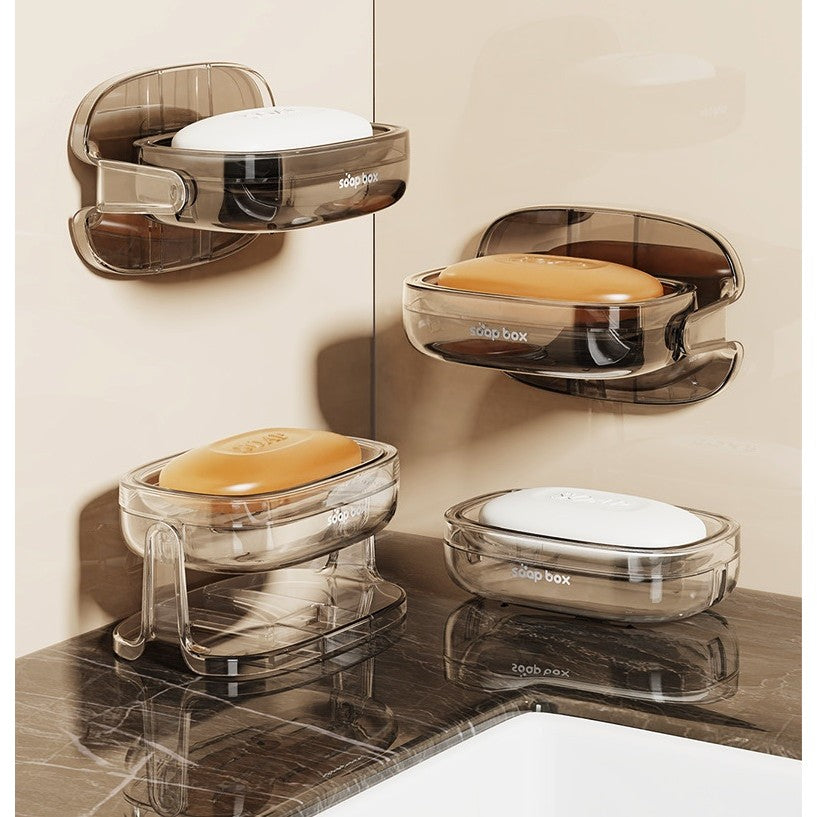 Savoniera cu Suport 2 in 1, Flippy, Pentru Perete sau Blat, PET, Scurgere Optima, Argintiu Transparent-5