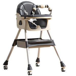 Scaun de Masa pe Roti pentru Copii, Flippy, 2 Tavite si Husa Detasabile, Multifuncțional, Stabil, Centura de Siguranta, Spatar Reglabil Moale, Balansoar, Cos de Depozitare, de la 6 Luni, Gri-0