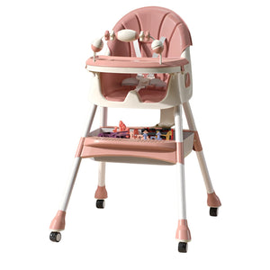 Scaun de Masa pentru Bebelusi si Copii, Flippy, 2 Tavite cu Jucarii si Husa Detasabile, Multifuncțional, Stabil, Centura de Siguranta, Spatar Reglabil Moale, Balansoar, Cos de Depozitare, de la 6 Luni, 97x73x65cm, Roz-0