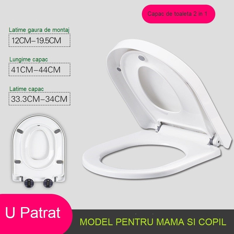 Capac de Toaleta cu Reductie 2 in 1, Flippy, pentru Copii si Adulti, Coborare Lenta si Silentioasa, Instalare Usoara, din PP5 , in Forma de U Patrat, Alb-2