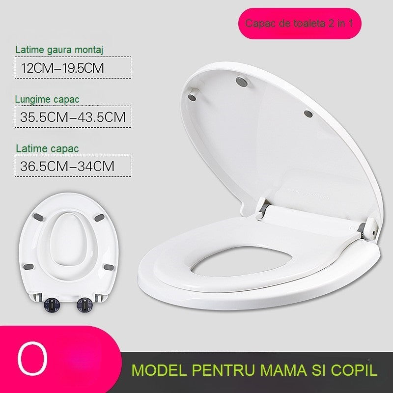 Capac de Toaleta cu Reductie 2 in 1, Flippy, pentru Copii si Adulti, Coborare Lenta si Silentioasa, Instalare Usoara, din PP5 , in Forma de O, Alb-1