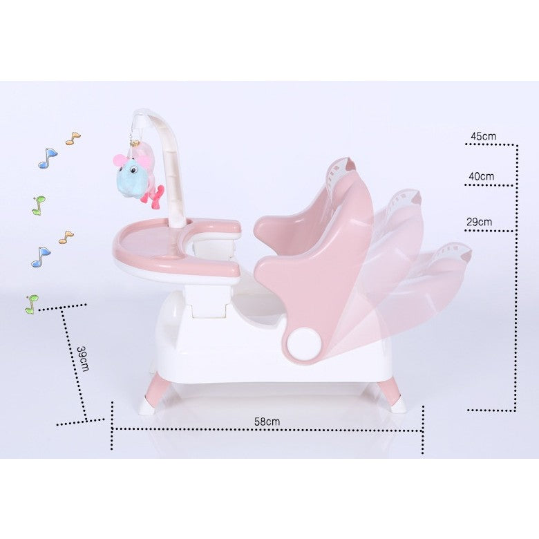 Scaun pentru Copii 2 in 1, Flippy, pentru Servit Masa si pentru Baie, Multifunctional, Pliabil, Portabil, din Plastic, Spatar Reglabil, 58 x 39 cm, Roz-5