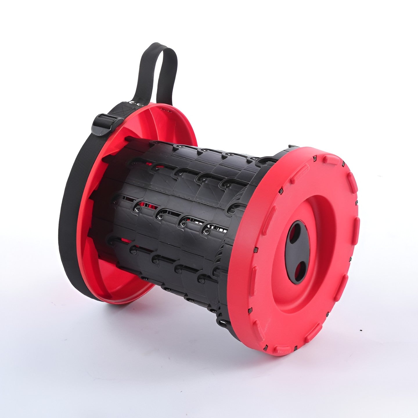 Scaun Telescopic Pliabil pentru Camping si Pescuit, Flippy, Portabil, Universal, Sustine 150 kg, ABS, Diametru 25 cm, Extensibil, Inaltime 45 cm, Rosu-Negru-1