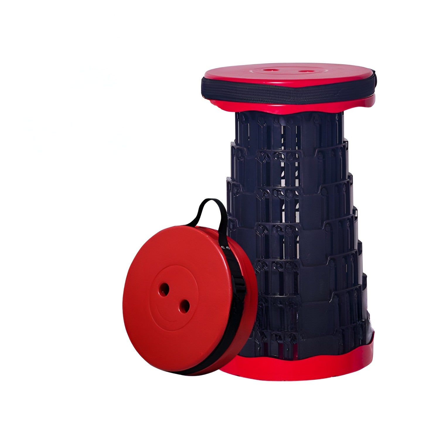 Scaun Telescopic Pliabil pentru Camping si Pescuit, Flippy, Portabil, Universal, Sustine 150 kg, ABS, Diametru 25 cm, Extensibil, Inaltime 45 cm, Rosu-Negru-2