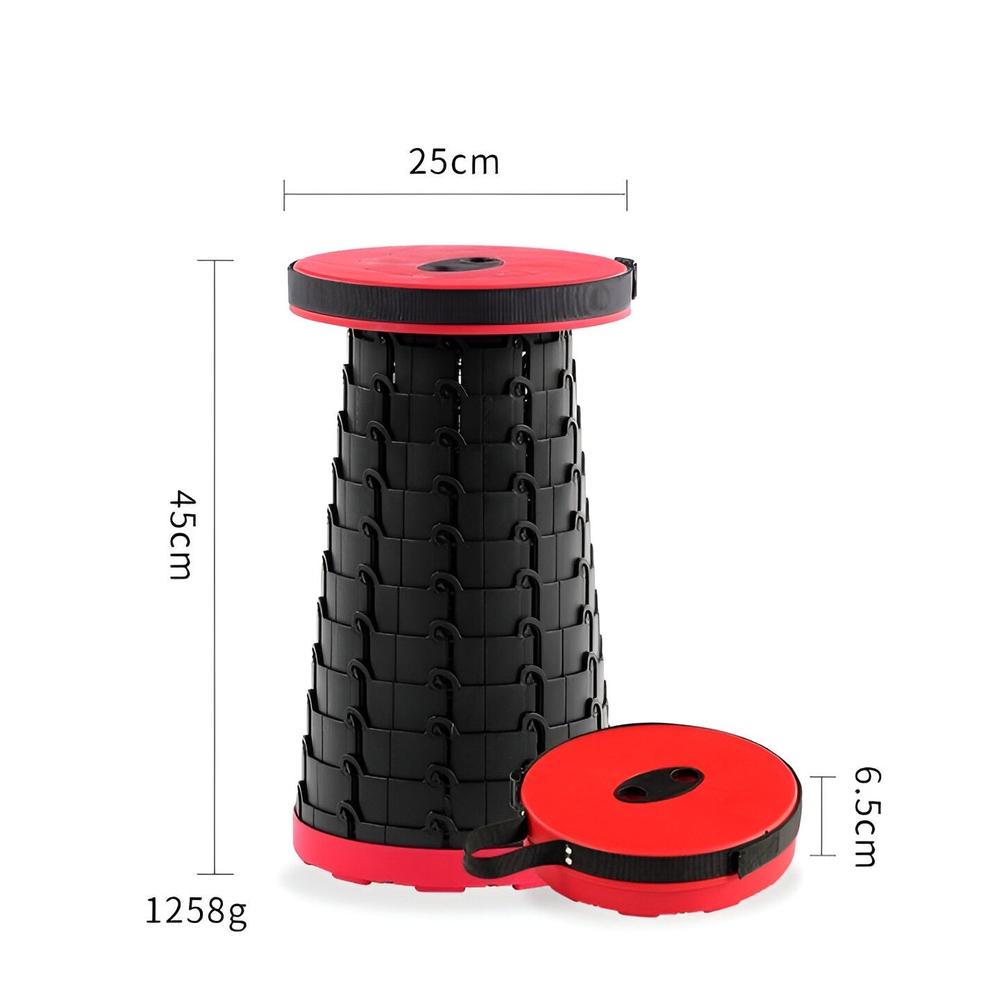 Scaun Telescopic Pliabil pentru Camping si Pescuit, Flippy, Portabil, Universal, Sustine 150 kg, ABS, Diametru 25 cm, Extensibil, Inaltime 45 cm, Rosu-Negru-4