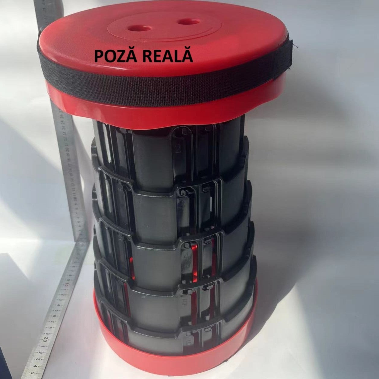 Scaun Telescopic Pliabil pentru Camping si Pescuit, Flippy, Portabil, Universal, Sustine 150 kg, ABS, Diametru 25 cm, Extensibil, Inaltime 45 cm, Rosu-Negru-7