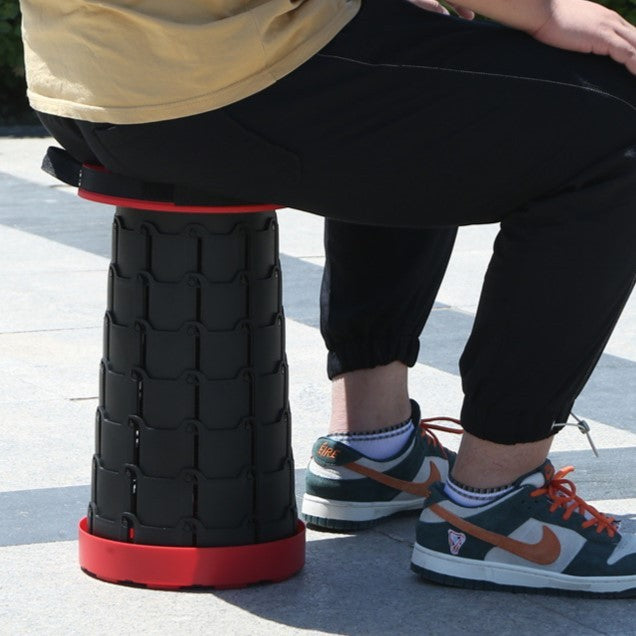 Scaun Telescopic Pliabil pentru Camping si Pescuit, Flippy, Portabil, Universal, Sustine 150 kg, ABS, Diametru 25 cm, Extensibil, Inaltime 45 cm, Rosu-Negru-5