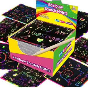 Set 100 de Foi de Hartie de Zgariat, Flippy, cu Un Stilou din Bambus, pentru Desen, Curcubeu, Negru-0