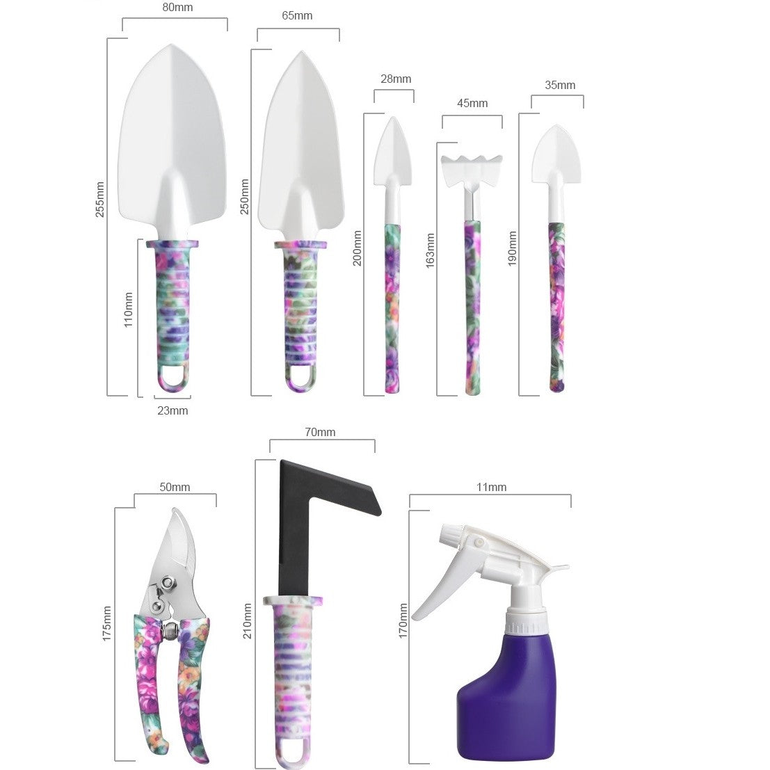 Set 10 accesorii pentru gradinarit Flippy, geanta depozitare inclusa, otel inoxidabil, 37 x 28 cm, mov-5