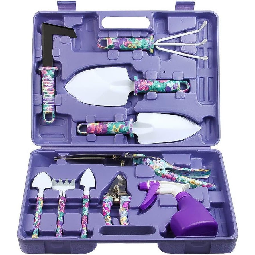Set 10 accesorii pentru gradinarit Flippy, geanta depozitare inclusa, otel inoxidabil, 37 x 28 cm, mov-0