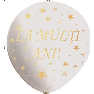 Set 10 Baloane din Latex, Flippy, Model Party, La Multi Ani, 23 cm, Albe, 2.2 g-0