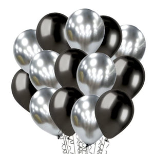 Set 10 Baloane din Latex Chrome, Flippy, Model Party, 23 cm, Negru Argintiu, 2.2 g-0