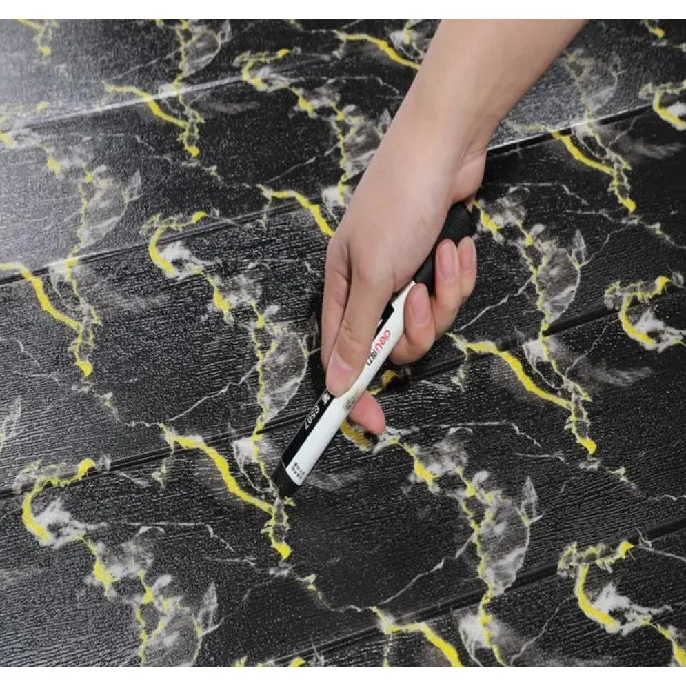 Set 10 Placi Tapet 3D, Flippy, 70 x 70 cm, Grosime 3 mm, din Rasina, Tip Placi de Lemn, Suprafata Acoperita 4.9 mp, Negru-4