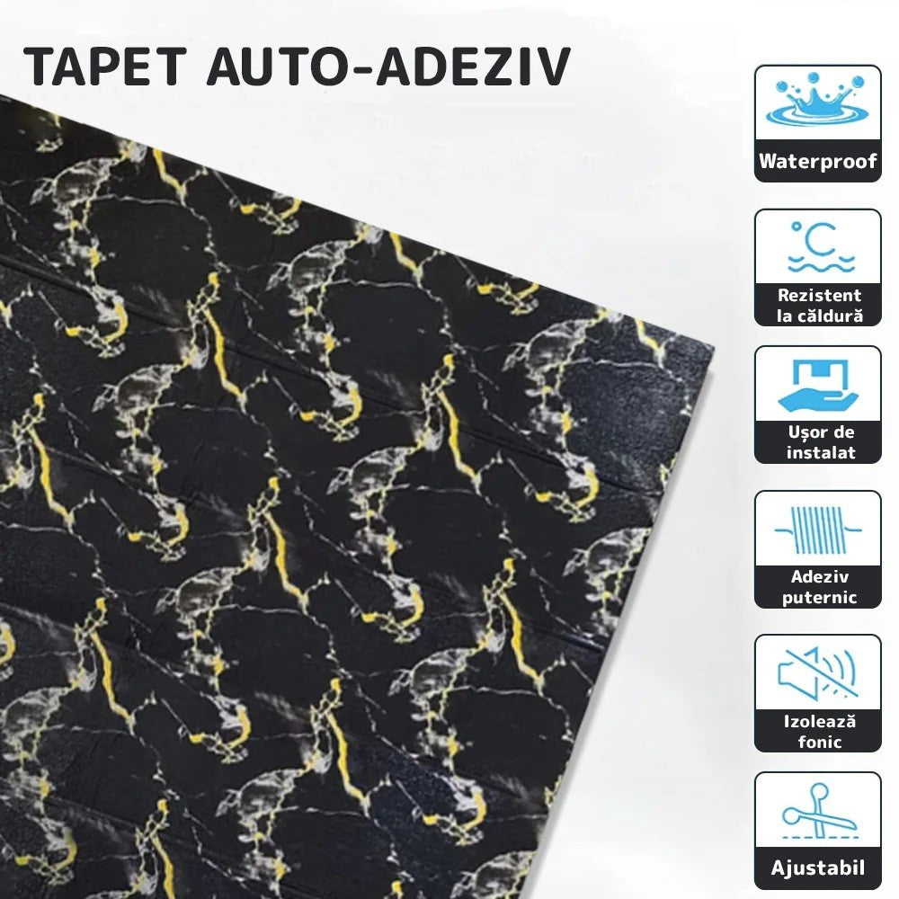 Set 10 Placi Tapet 3D, Flippy, 70 x 70 cm, Grosime 3 mm, din Rasina, Tip Placi de Lemn, Suprafata Acoperita 4.9 mp, Negru-5