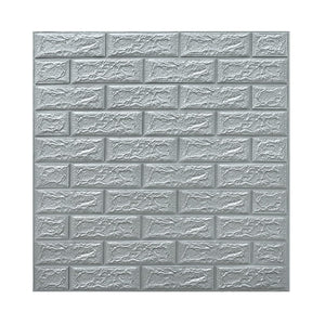 Set 10 Placi Tapet 3D, Flippy, 70 x 77 cm, Grosime 3 mm, din Polietilena, Model Caramida, Suprafata acoperita 5.3 mp, Argintiu-0