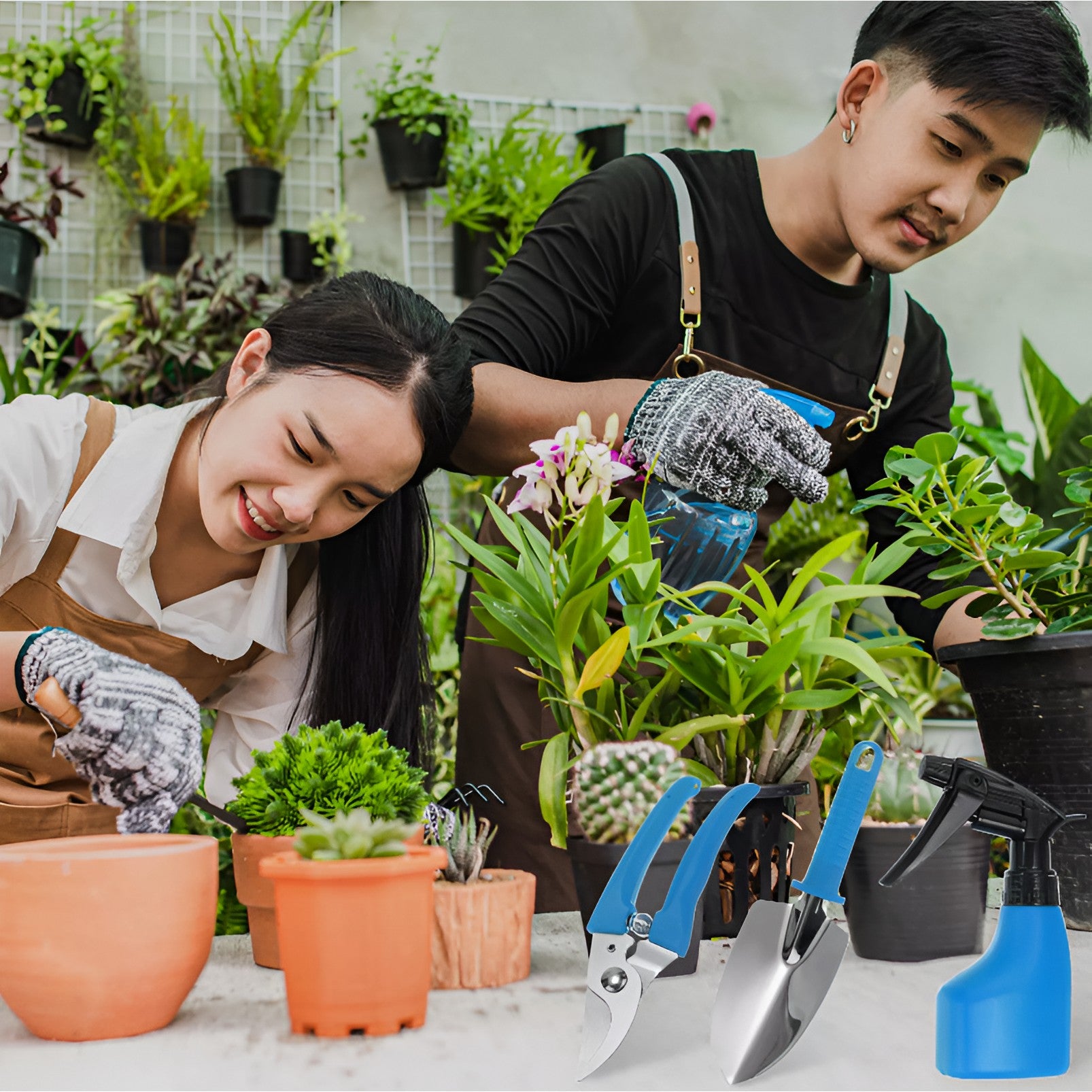 Set 10 Unelte de Gradina, Flippy, pentru Plantare Prelucrare Sol si Ingrijire Plante, Manere Albastre, Material PVC si Otel Inoxidabil, Cutie Inclusa, 37x28x7 cm, Negru-6