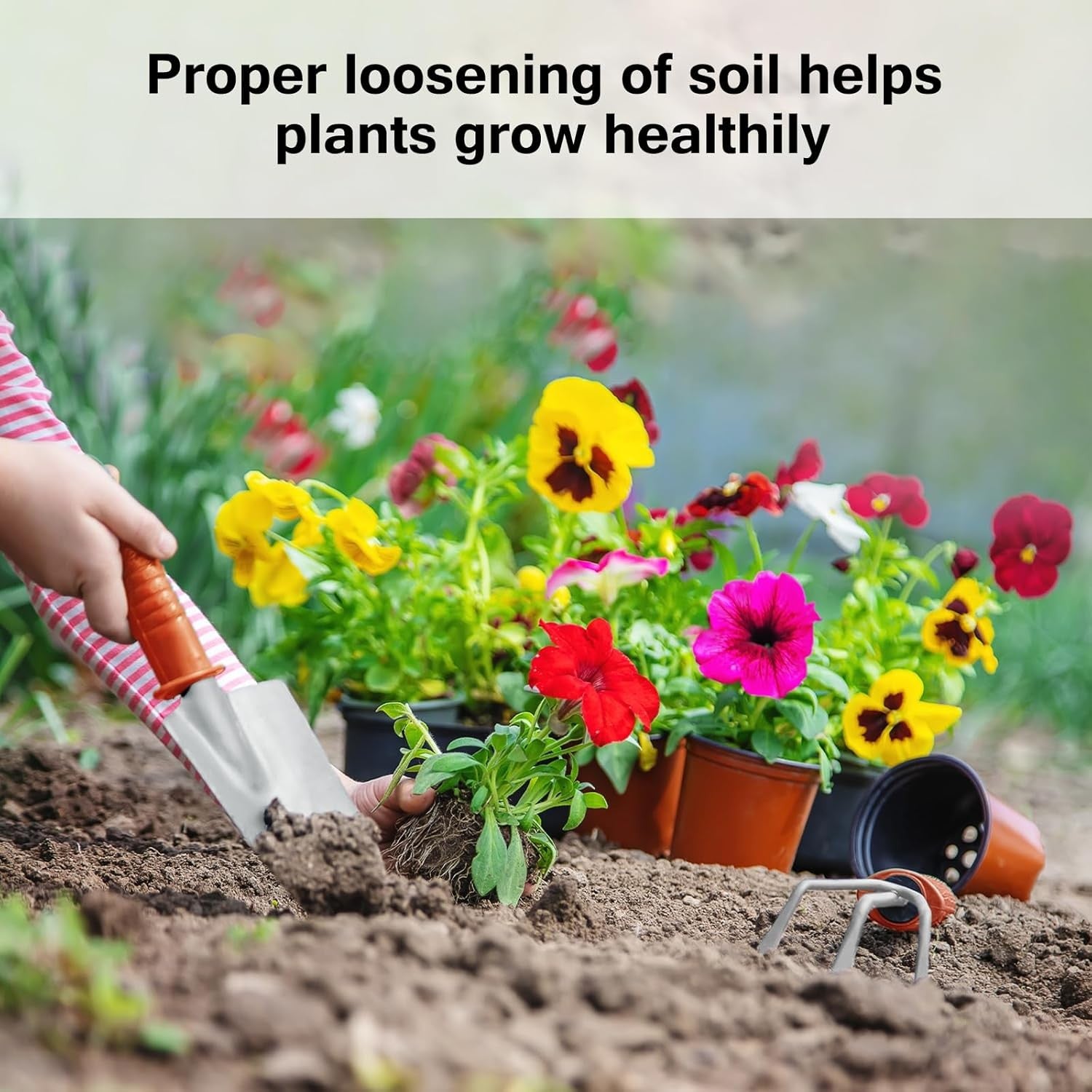 Set 10 Unelte de Gradina, Flippy, pentru Plantare Prelucrare Sol si Ingrijire Plante, Manere Portocalii, Material PVC si Otel Inoxidabil, Cutie Inclusa, 37x28x7 cm, Negru-3