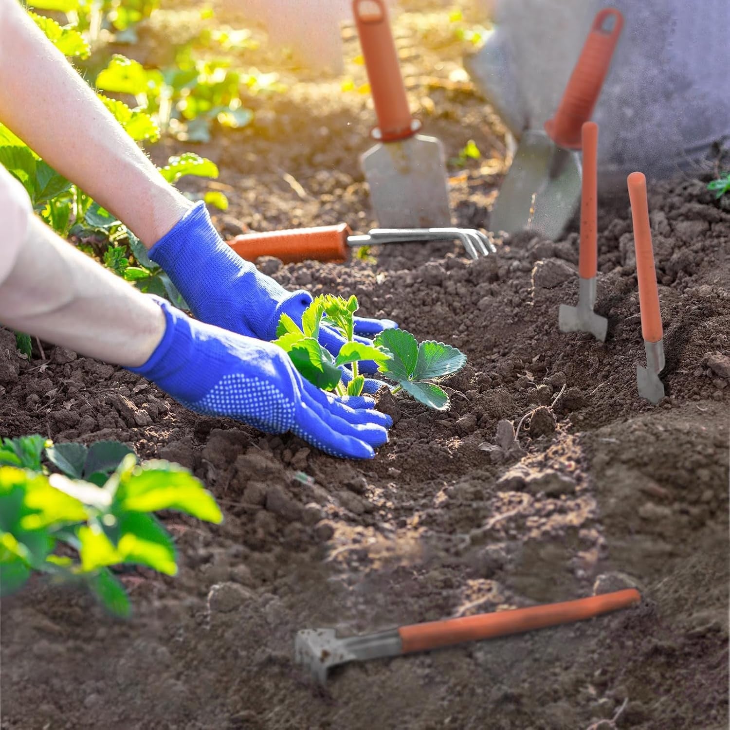 Set 10 Unelte de Gradina, Flippy, pentru Plantare Prelucrare Sol si Ingrijire Plante, Manere Portocalii, Material PVC si Otel Inoxidabil, Cutie Inclusa, 37x28x7 cm, Negru-6