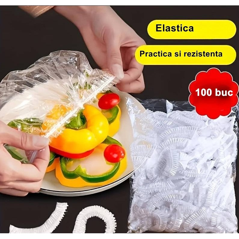Set 100 Folie de Protectie Elastica pentru Alimente si Boluri Flippy, material plastic, prospetime, diametrul 12 - 40 cm-2