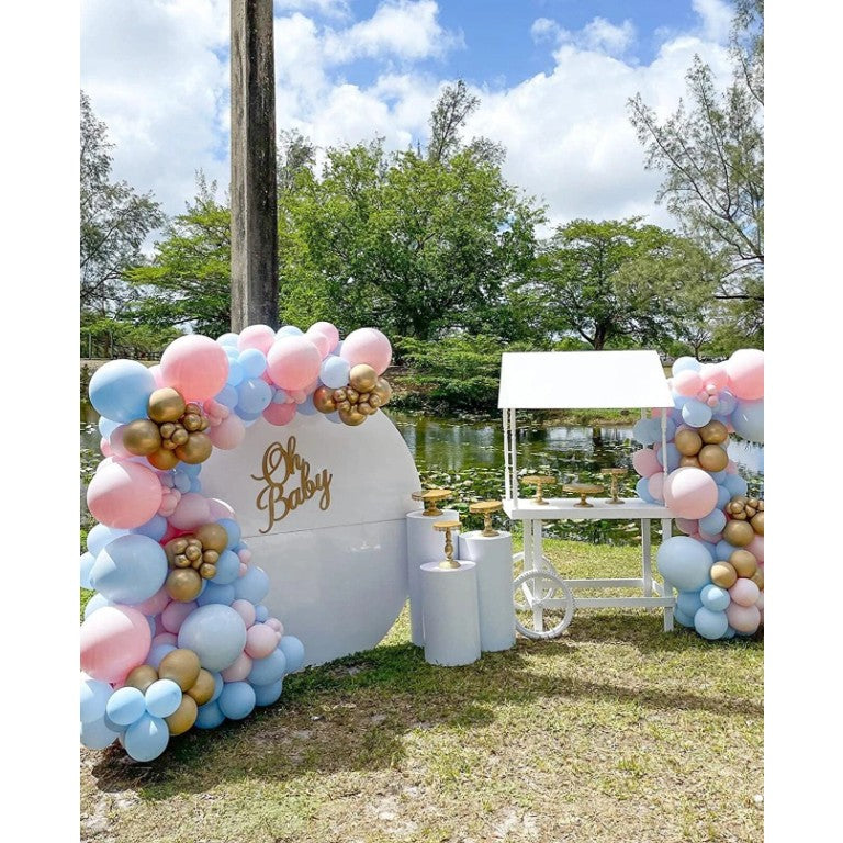 Set 106 Baloane din Latex, Flippy, Model Petrecere pentru Arcada, Baloane Party, 12 cm, 30 cm, 45 cm, Roz, Albastru, Gold-2