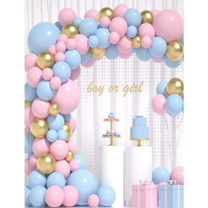 Set 106 Baloane din Latex, Flippy, Model Petrecere pentru Arcada, Baloane Party, 12 cm, 30 cm, 45 cm, Roz, Albastru, Gold-0