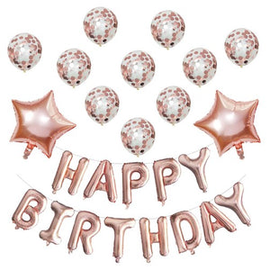 Set 12 Baloane si 1 Set Happy Birthday, 30 -45 cm, Cu paiete, latex si folie, Rose Gold-0