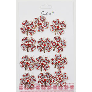 Set 12 Brose Martisor Primavara Trifoi Traditional cu Piatra Rosie-0