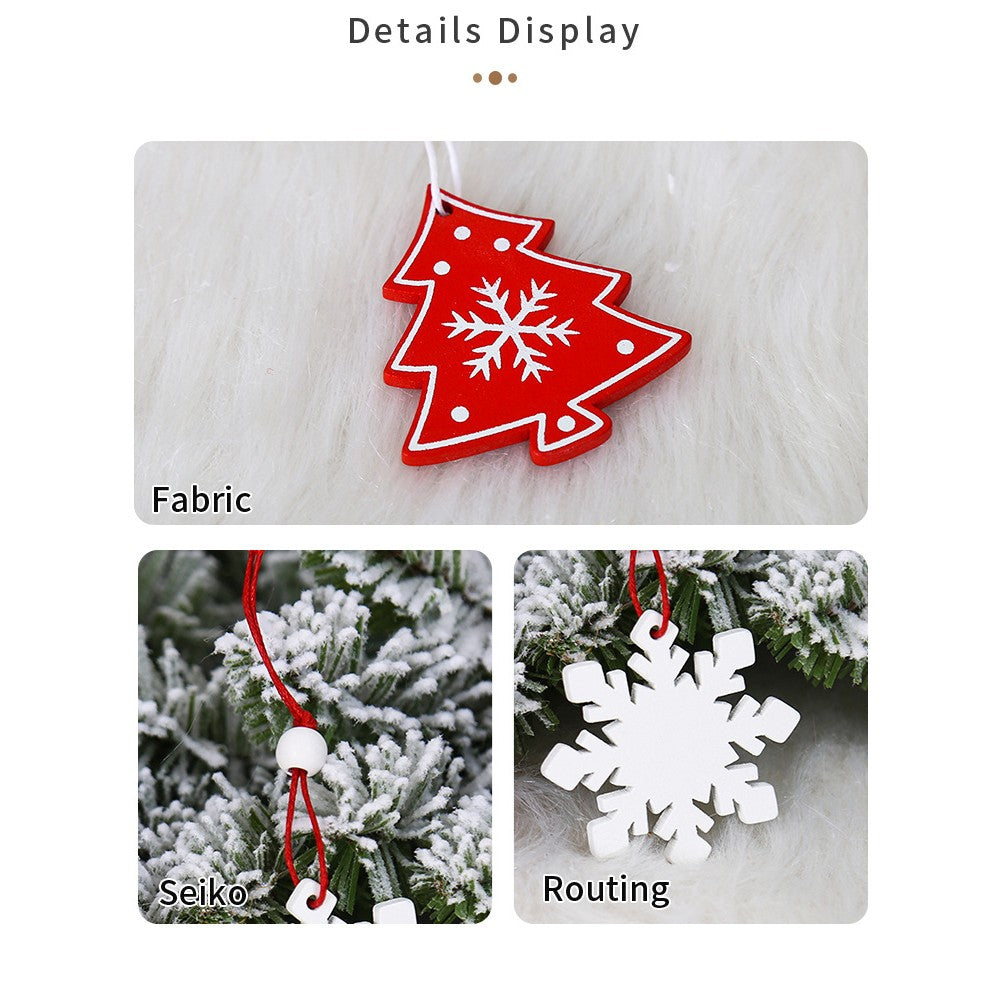 Set 12 Decoratiuni de Craciun din Lemn, Flippy, cu Snur pentru Agatare in Brad, Model Brazi si Fulgi de Nea, Alb-Rosu-3