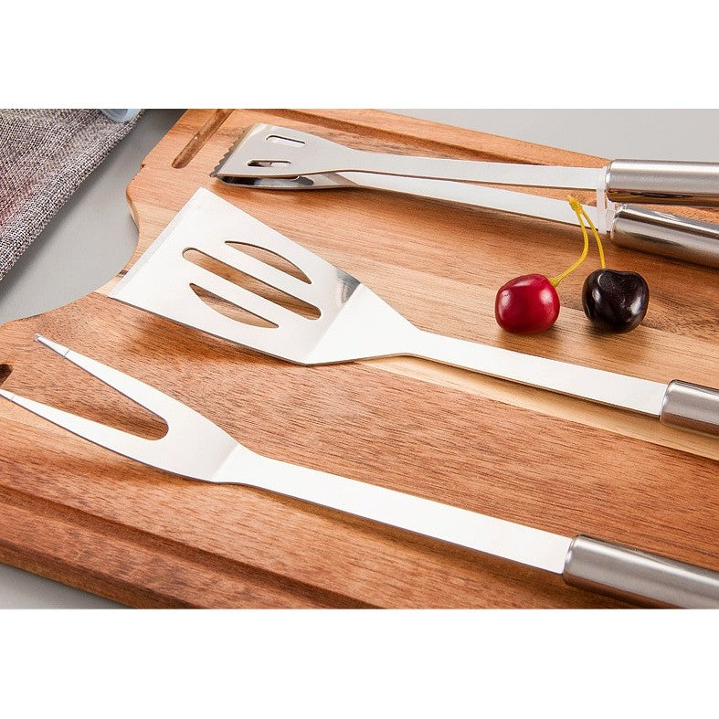 Set 14 Ustensile pentru Gratar cu Termometru, Flippy, din Otel Inoxidabil, Geanta Oxford, Argintiu-10
