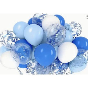 Set 16 Baloane din Latex Metalizate, Flippy, Model Party, 30 cm, Alb, Albastru, Albastru Chrome, Transparent Confetti 2.8 g-0