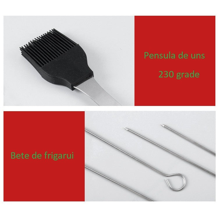 Set 16 Ustensile pentru Gratar, Flippy, din Otel Inoxidabil, Geanta Oxford, Argintiu-1