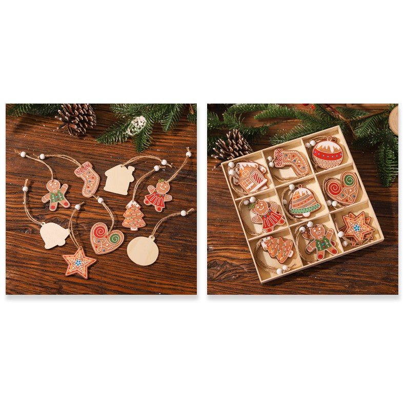 Set 18 Decoratiuni de Craciun din Lemn, Flippy, cu Snur pentru Agatare in Brad, Modele Diverse , Diferite Dimensiuni, Multicolor-3