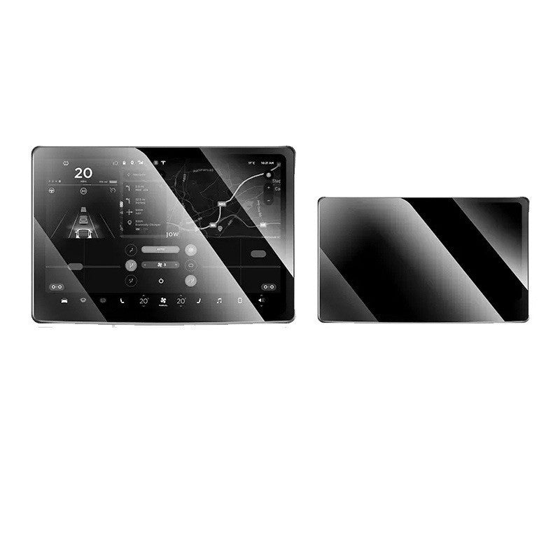 Set 2 Folii de Sticla Securizata, Flippy, Compatibila cu Tesla Model 3 / Tesla Model Y, Ecran Frontal si Spate, 4K Ultra HD, Anti-amprenta, 2.5D, Transparent-0